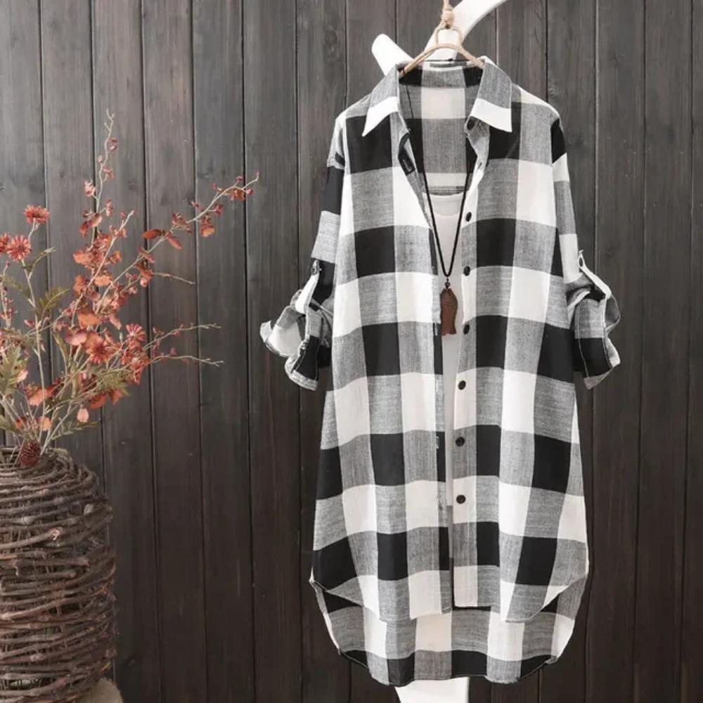 Damen Plaid Baumwollhemd Chic Damen Bluse Elegant und Jugend Damen Blusen Neu In Externer Kleidung Koreanischen Stil S schwarz