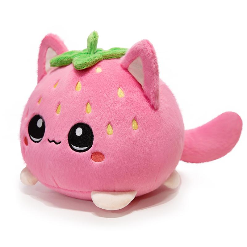 Neuer Eingang Kawaii Erdbeer-Katzen-Plüschtiere Frucht Pastell Zitrone Katzen-Plüsch-Schlüsselanhänger Weicher Süßer Taschenanhänger Mädchengeschenk