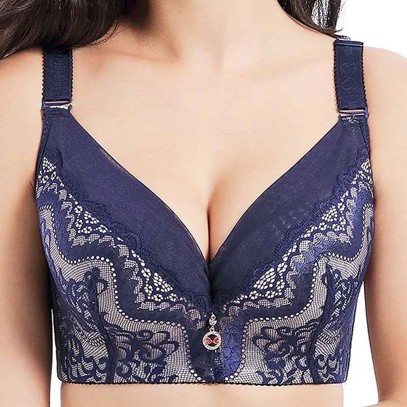 Unterwäsche in Übergröße, große Brüste, Vollschalen-BH mit Stahlring, Push-Up-BH, Anti-Sagging-BH, dünner Schwamm-BH, E-Spitzenstickerei, sexy Damenunterwäsche 52/120 stahlblaue