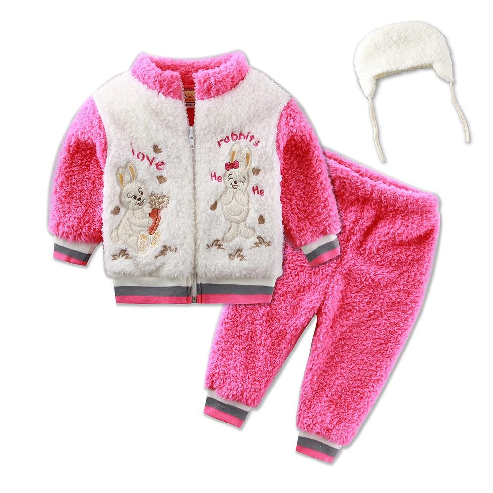 3 Teile/satz Korallen Fleece Winter Kleidung Neugeborenen Jungen Und Mädchen Casual Set Sport Outfits Hoodie Zipper Warme Kleidung 68 rosa
