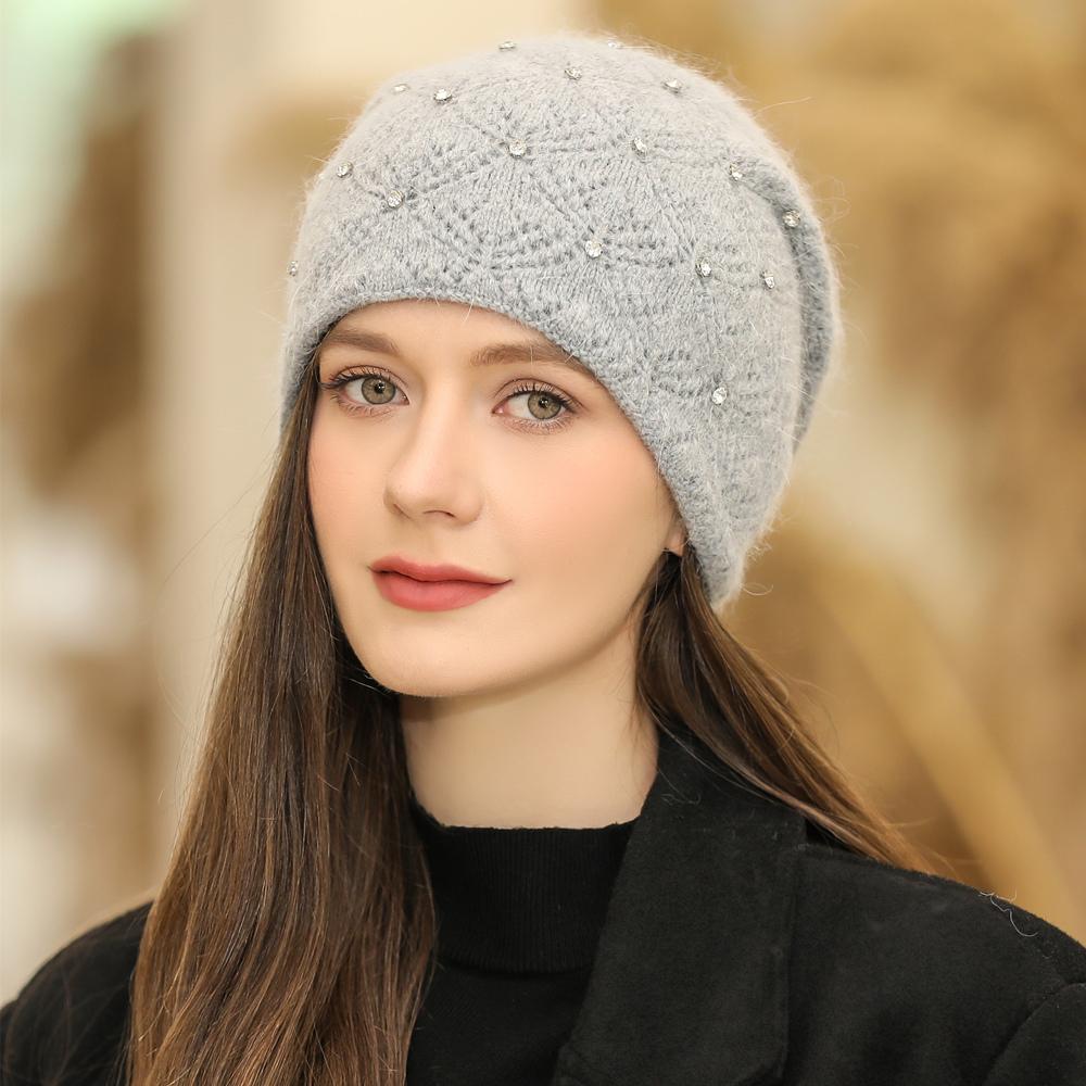 Neue Frauen Winter Hut Streetwear Warme Kappe Mode Schmücken Beanie Hut Für Weibliche Beiläufige Gestrickte Hut 55cm-58cm grau