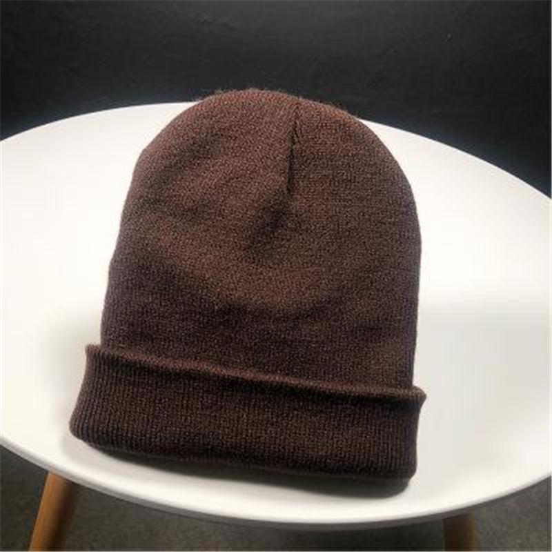 Klassische mehrfarbige Mütze, neue heiße Wintermütze für Damen und Herren, gestrickt, solide Herbst-Mütze 54cm-60cm kaffeebraun
