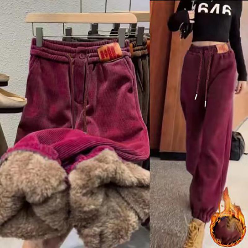 Damen Winter Plüsch Verdicken Warme Hosen Locker Leggings Lässige Sporthosen Jogginghosen Jogger XXXXL rot