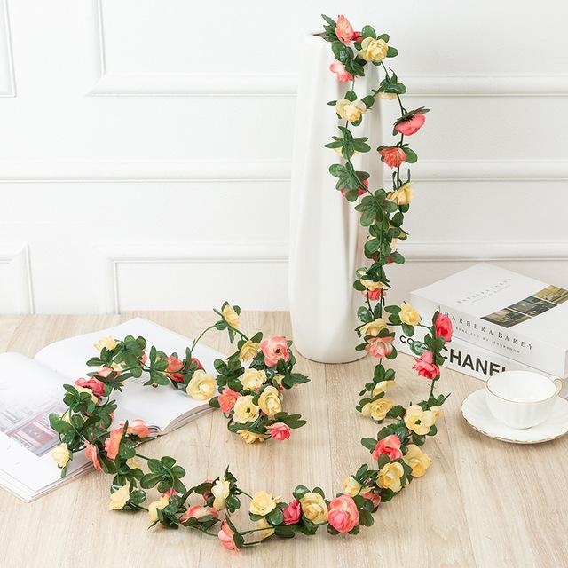 250 cm / 99 Zoll 45 Blumen Seidenrosen Hochzeitsdekoration Efeuranke Künstliche Blumen Gewölbte Dekoration mit grünen Blättern Wand
