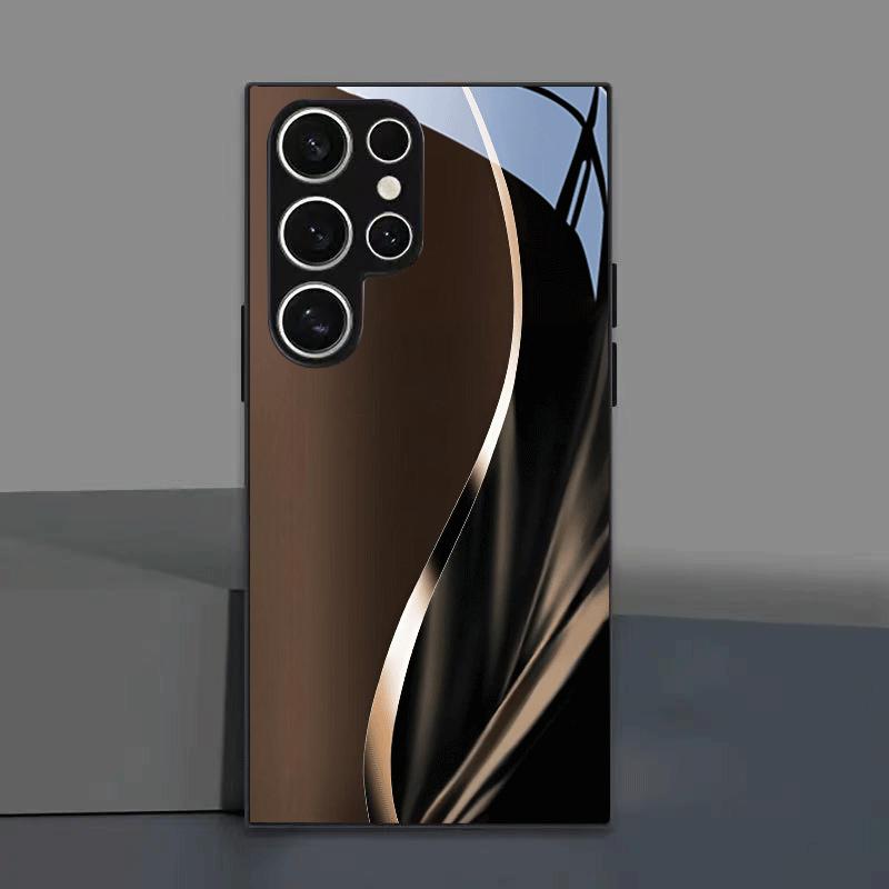 Schwarzbraunes stromlinienförmiges Muster Glas Handyhülle geeignet für Samsung Galaxy S26 S25 S24 S23 S22 S21 S20 FE/Ultra/Plus sturzsicher Galaxy S23 plus schwarz