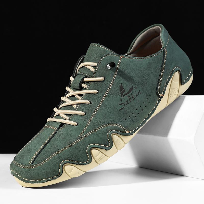 Männer Split Leder Casual Leder Schuhe Männer Müßiggänger Komfortables Fahren Schuh Mokassins Mann Wohnungen Schuhe 43 grün
