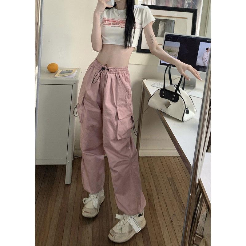 Streetwear Frühling Harem Casual Hosen Männer Elastische Taille Einfarbig Cargo Hosen Multi Tasche Lose Baggy Hosen für Frauen XXXXXL rosa