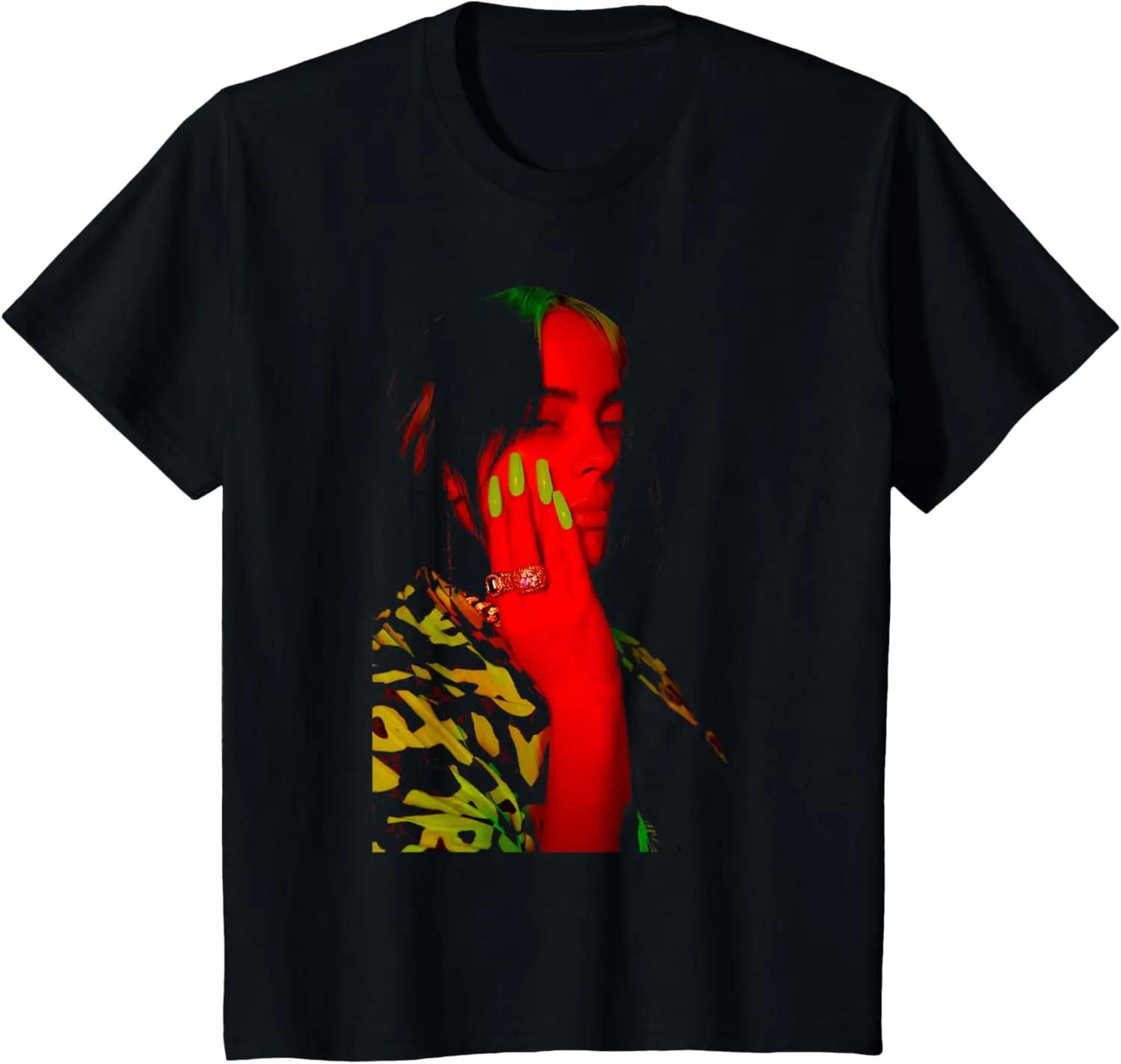 Einzelnes Billie Eilish WILDFOWER Song Bedrucktes Baumwoll-T-Shirt Sommer Herren- und Damenbekleidung Mode Lässiges T-Shirt Fan-Geschenke L blau