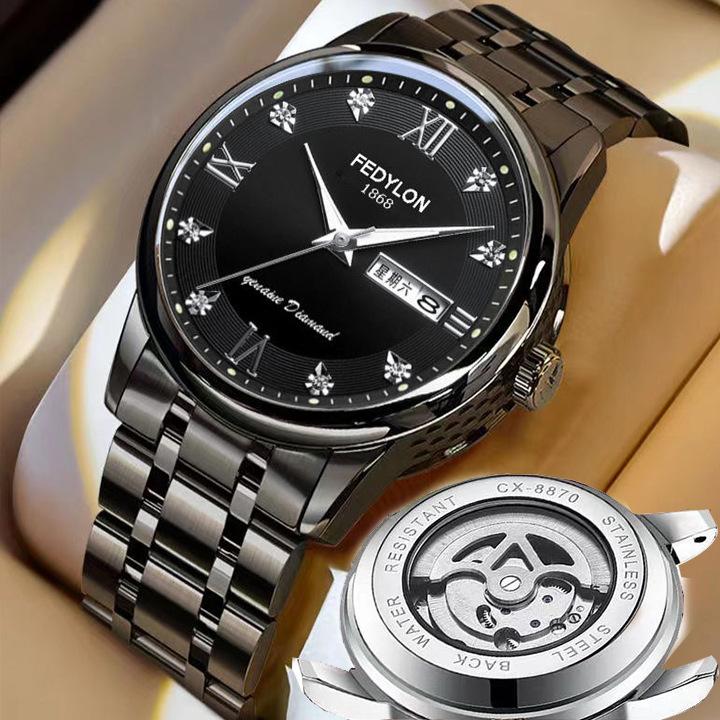 Neue Uhr Vollautomatische nicht-mechanische Uhr Herrenuhr Wasserdicht Leuchtende Business Light Luxusuhr Herrenuhr minimum black