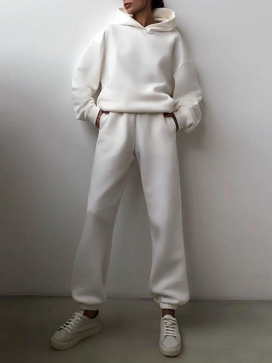 Damen Elegante Feste Sets Für Damen Warme Hoodie Sweatshirts Und Lange Hose Mode Zweiteilige Sets Damen Sweatshirt Anzüge M weiß
