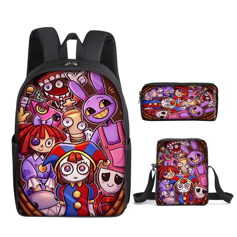 Digitaler Zirkus Kinder-Schultasche Der Erstaunliche Digitale Zirkus Schülerrucksack Umhängetasche 16inch three-piece set black