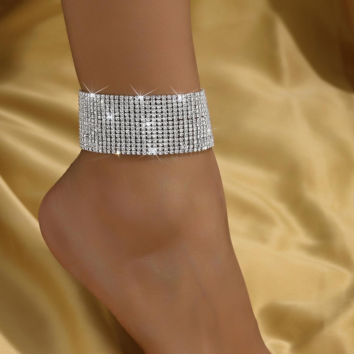 1 frauen Europäischen und Amerikanischen trendy multi reihe strass fußkettchen outdoor tourismus strand bankett party urlaub geschenk brown