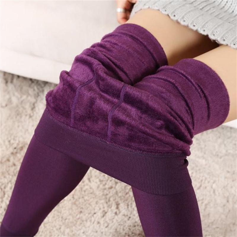 Auroth Winter-Frauen-Plus-Samt-warme Leggings, elastische hohe Taille, verdickte Leggings, hohe Stretch-Strumpfhose M violett