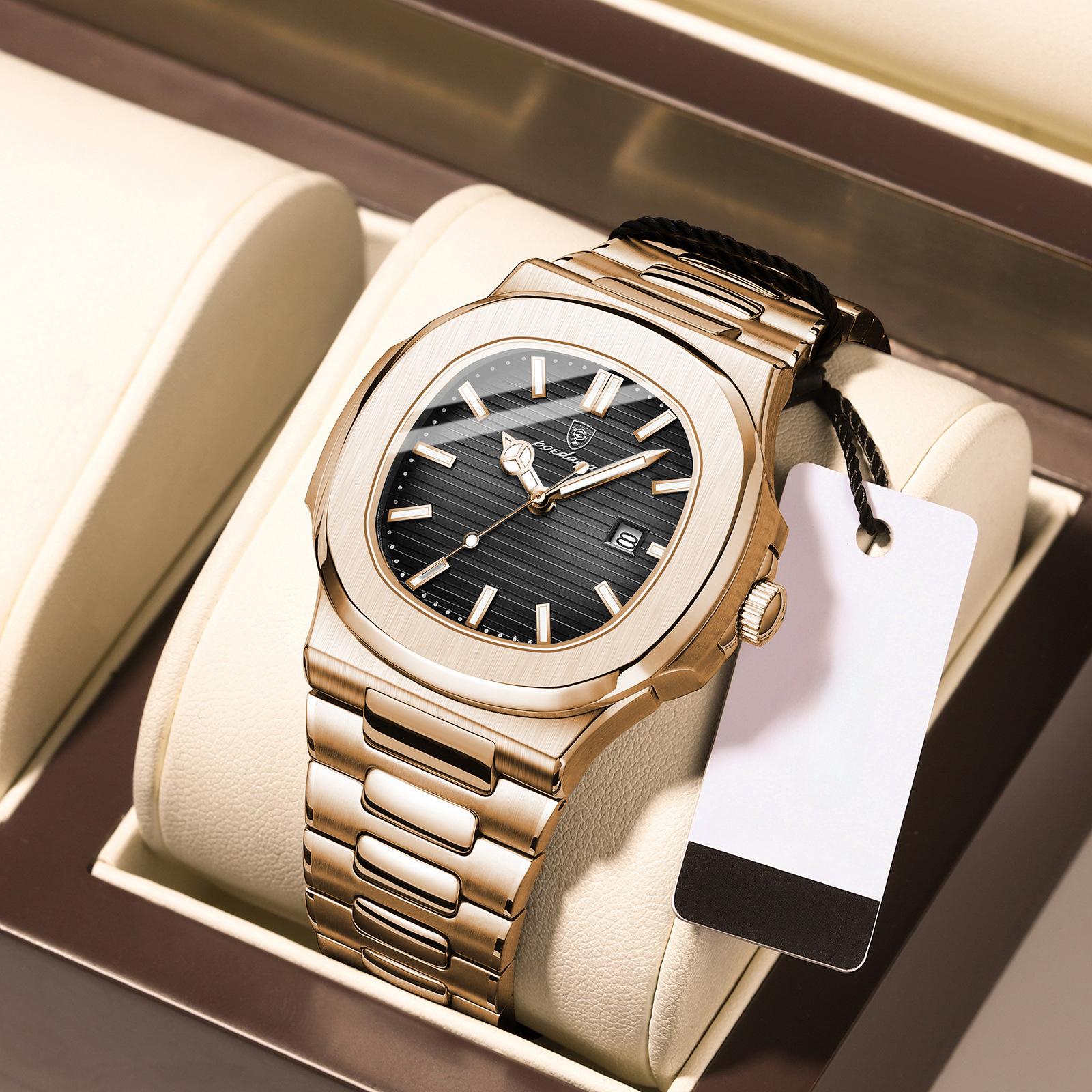 POEDAGAR Neue TOP Marke Luxus herren Uhr Mit Box Wasserdicht Ultra Dünne Kalender männer Quarz Uhren schwarz/rose gold