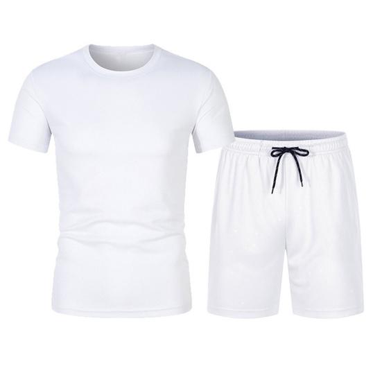 2Stk/Set Herren Sportbekleidung Set Rundhals Kurzarm T-Shirt Elastische Taille Verstellbarer Kordelzug Shorts Set Lässiges Outfit M weiß