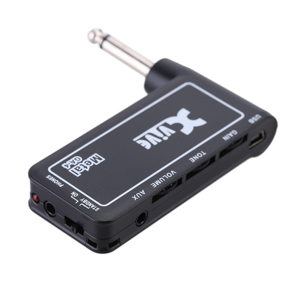 Xvive GA4 Metall Mini tragbarer wiederaufladbarer E-Gitarrenstecker Kopfhörerverstärker Verstärker schwarz