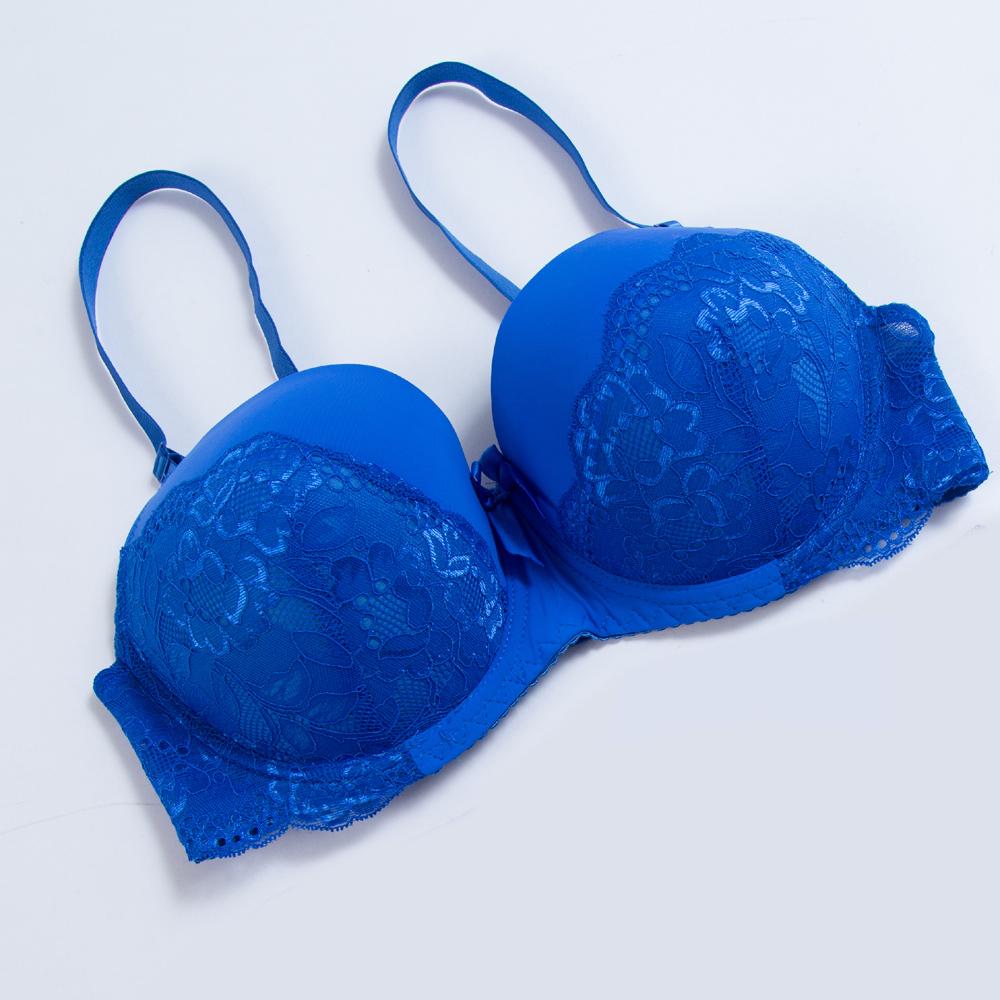 Damen-BHs, sexy Intimunterwäsche, Übergrößen-BH, Bügel, floraler Spitzendruck, Push-Up-Dessous 34DD blau