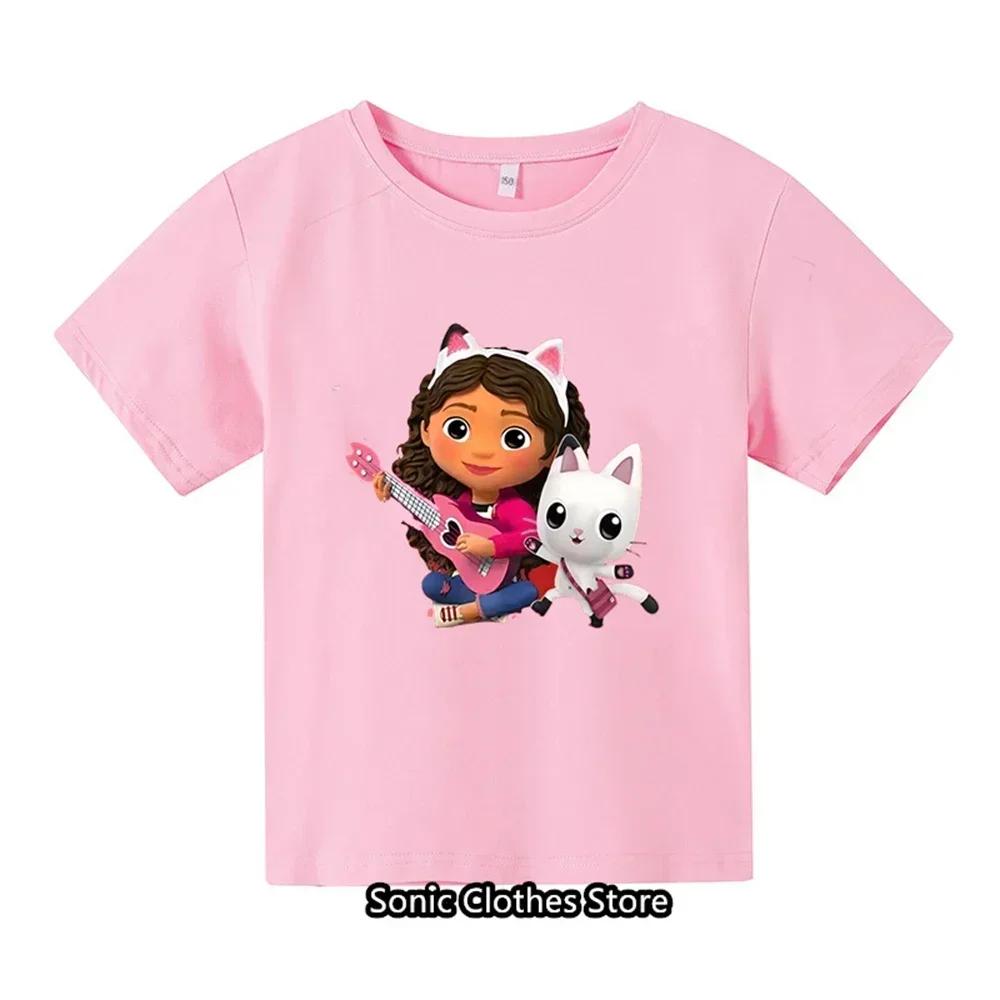 2025 Neues Gabby Puppenhaus Sommer T-Shirt Kinder Kurzarm Jungen Cartoon Gabby Katze Mädchen Lässig Kurzarm Heißer Verkauf 130