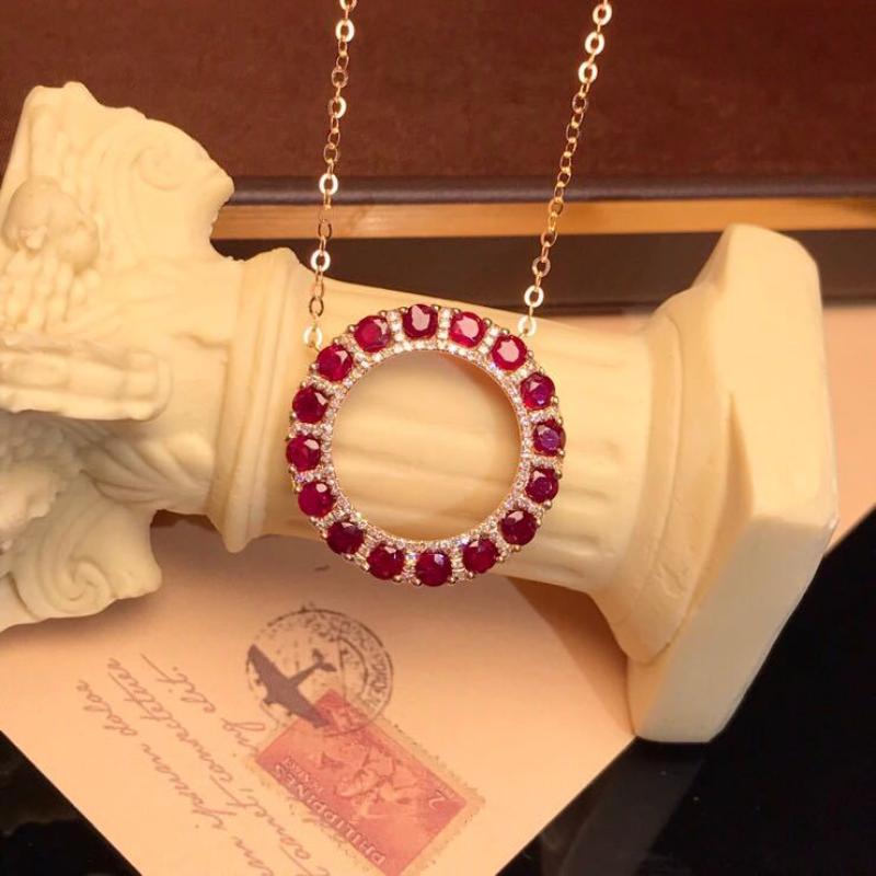 Kreative Eingelegte Auffällige Rote Edelsteine Halsketten Konzentrische Schlüsselbeinkette Luxuriöser Klassischer Anhänger Hochzeitsschmuck 45cm brown