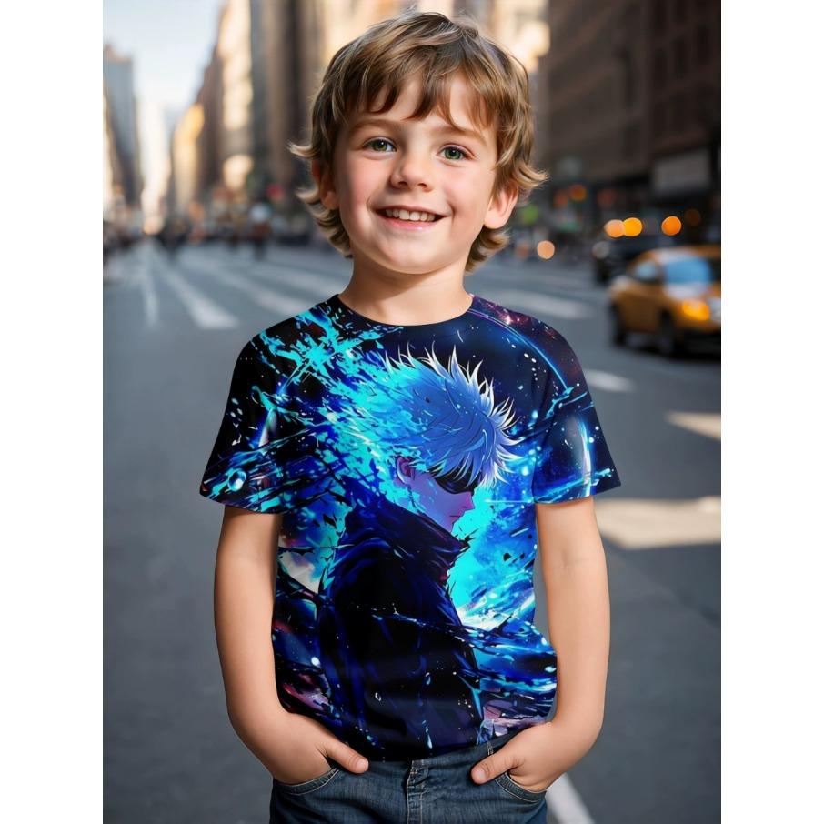 4-15 Jahre alt T-Shirts Cartoon Bequem Polyester Jungen Mädchen Kinder Langarm T-Shirt Cartoon 3D Gedrucktes T-Shirt Kinderkleidung 140 blau
