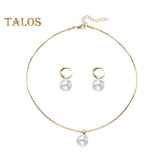 2 Teile/satz Frauen Schmuck Set Faux Perle Huggie Ohrringe Einstellbare Halskette Formale Anlässe Prom Party Baumeln Ohrringe Dame Hochzeiten Schmuck goldgelb