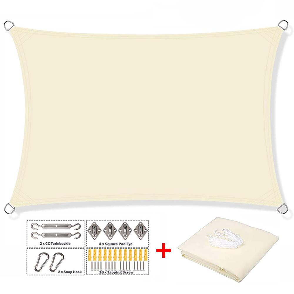 Sonnensegel, rechteckige quadratische Markise, wasserdichtes, UV-beständiges 300D-Oxford-Tuch, Sonnenschutz-Regenschutz für den Außenbereich, Garten-/Terrassenmarkise 300cm x 500cm beige