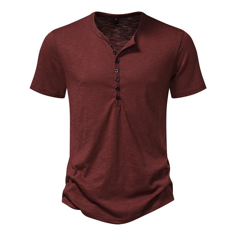 Herren Sommer Casual Slim Fit Henley Shirts Atmungsaktiv Gym Workout Athletic Tees Hemd Button Basic Tops für Männer Leichte Kurzarm T-Shirts M rot