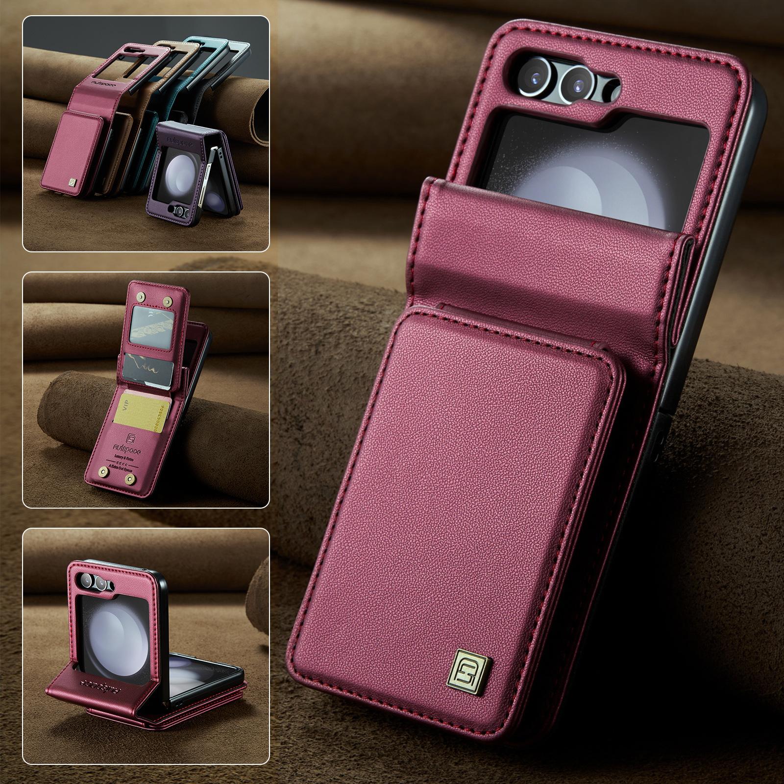 Flip 5 Zflip5 5G Stoßfeste tragbare Brieftaschenhülle für Samsung Galaxy Z Flip 5 Flip5 Kartensteckplatz Leder Handyzubehör for Galaxy Z Flip 5