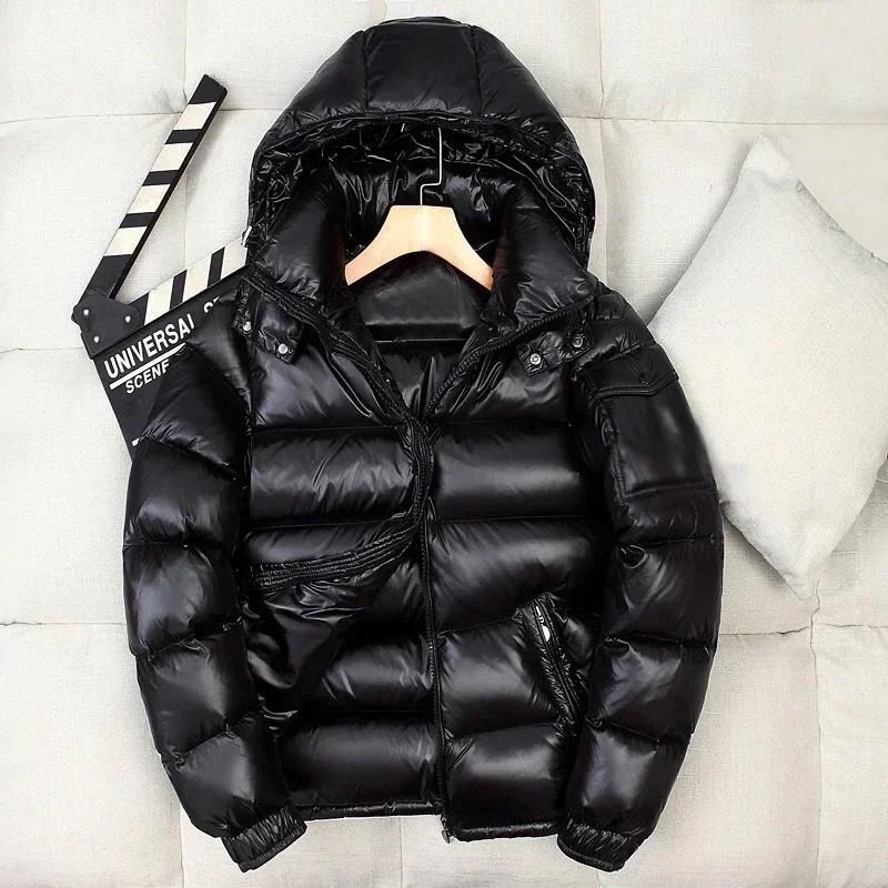 Winter Herren glänzende Pufferjacken mit Kapuze lässig weiße Entendaunenjacken männlich Outdoor winddichte warme Jacken XXXL schwarz