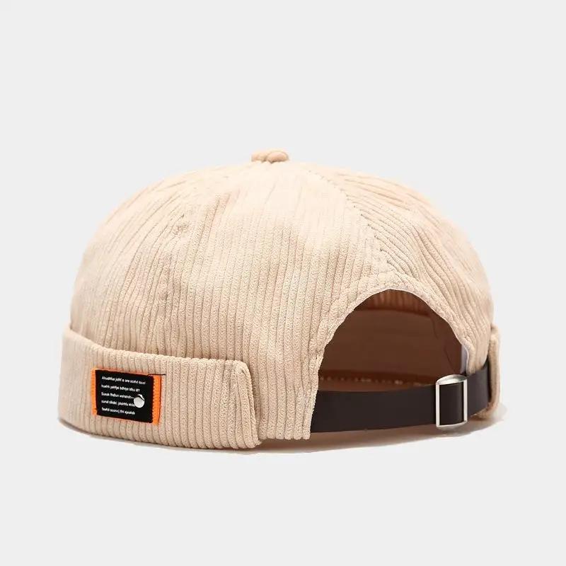 Vintage Docker Cap Schirmlose Mütze Atmungsaktive Beanie Mützen Corduroy Verstellbar Einfarbig Vermieter Matrosenmütze Herren und Damen 04 56-60cm wear beige