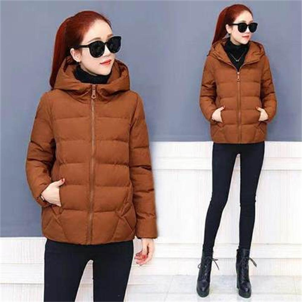 Schwarze Mode Puffer Mäntel Winter Kapuzen Baumwolle Mantel Lose Jacken Frauen Kurze Unten Baumwolle Jacke Casual Weibliche Outwear XS braun