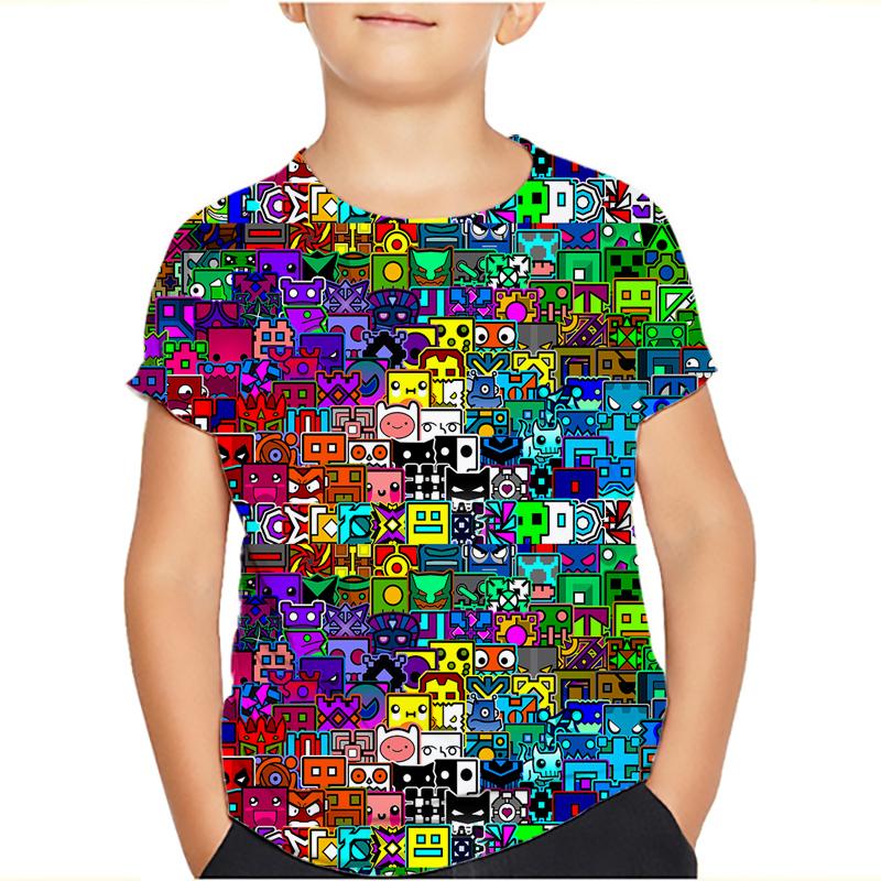 Angry Geometry Dash T-Shirt Tops für Kinderkleidung Sommer Casual Kinder T-Shirts Mädchen Jungen Kinder Cartoon T-Shirts 110 grün