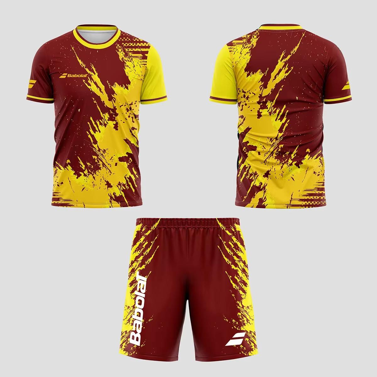 2025 neue Herren Sommer Tennis Atmungsaktive Set, Schnell trocknend Badminton Lose Set, herren T-shirt und Kurzarm Shorts Set Weiche a 5XL yellow
