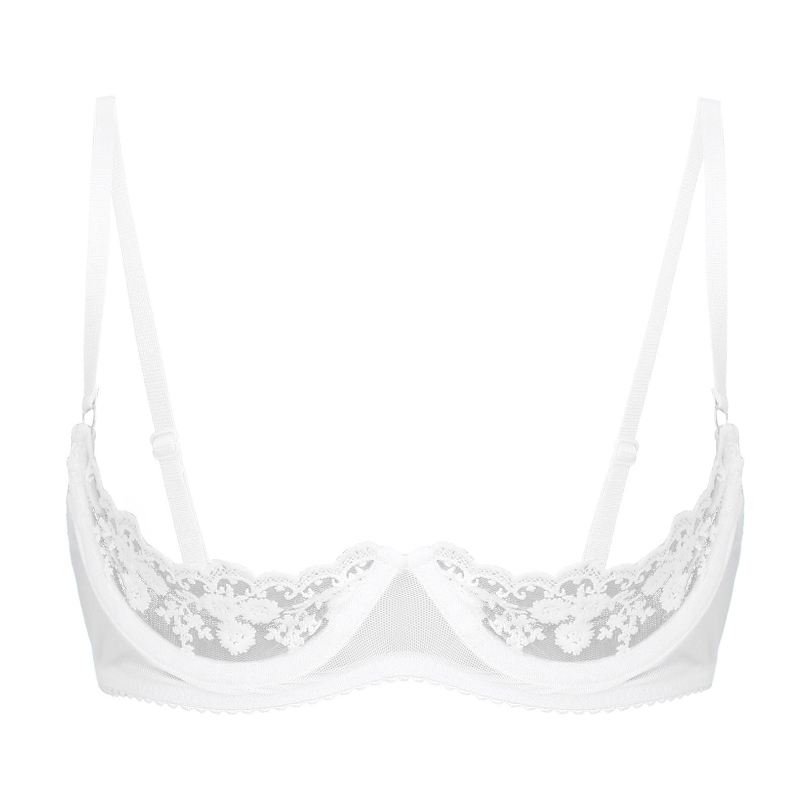 Damen Dessous Transparente Blumenspitze 1/4 Cup Bügel-BH Unterwäsche Aushöhlen Bralette S weiß