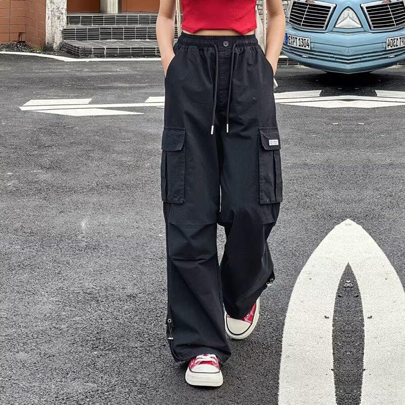 Mädchen Cargohose Kinder Unifarbene Hose Teenager Mode Hose Frühling Herbst Kinderbekleidung Sportbekleidung 140 schwarz