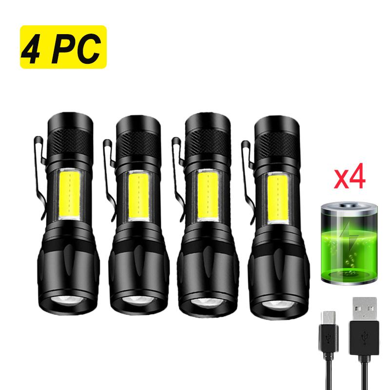 Mini USB aufladbare LED taschenlampe high-power zoom taschenlampe outdoor camping starke licht wasserdichte taschenlampe cob mini taschenlampe 4PC