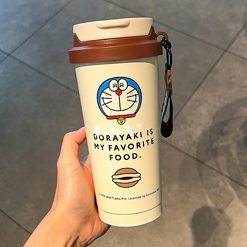 Doraemon Edelstahl Thermos Tasse Student Tragbare Wasser Tasse Büro Kaffee Tasse Cartoon Nette Gerade Trinken Tasse 500ml beige