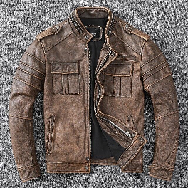 Neue Männer Rindsleder Mantel Männer Echte Leder Jacke Vintage Stil Mann Motorrad Biker Leder Kleidung XXL kamelfarben