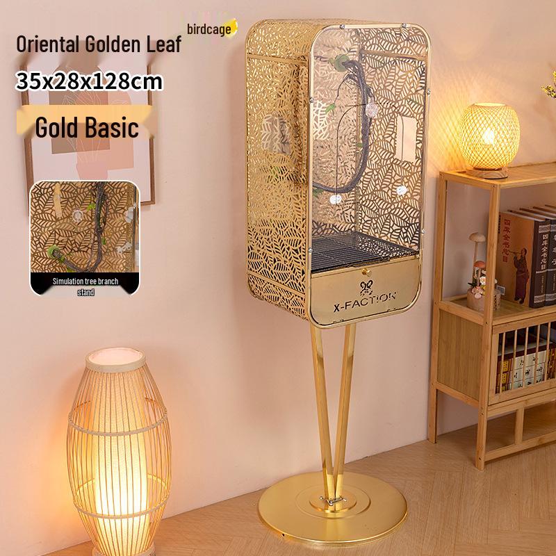 Goldene Luxus-Vogelvilla: Papagei & Nymphensittich Bodenständer Vogelkäfig