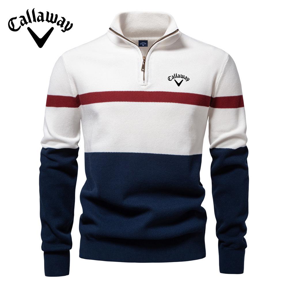 Callaway 2025 Herbst/Winter Bestickter Neuer Großer Stehkragen Paar-Pullover Halber Reißverschluss Color-Blocked Strickpullover Qualität Paar-Bekleidung S
