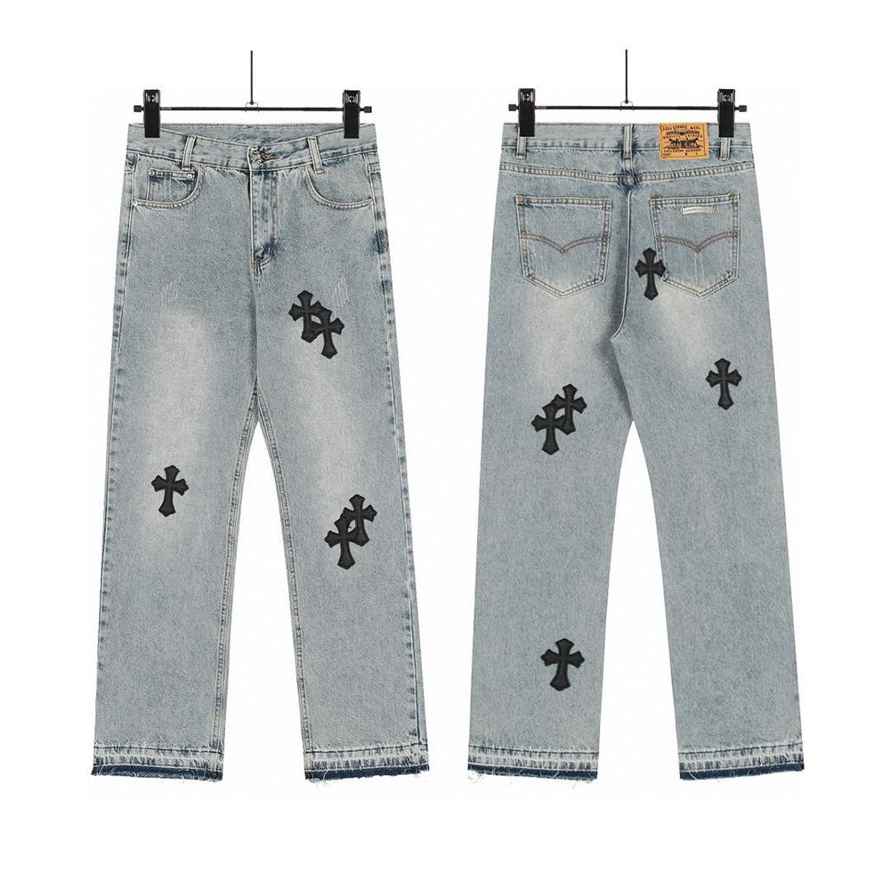 99150 CHROME HEARTS Herren- und Damenjeans im amerikanischen Stil, trendig, mit Stoffaufnähern, Stickereien, lässig und modisch, High Street Hose 36