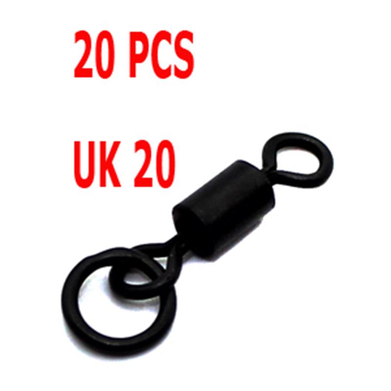 20 Stück Karpfen-Angelwirbel, Schnellwechsel, UK 8, 11, 20, Flexi-Ring-Wirbel, mattschwarz, Mikro-Haken-Ring, Verbindungsring mit Rollwirbel