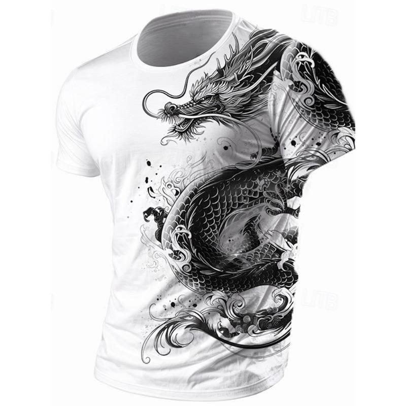 Herren T-Shirt mit 3D-Drachen-Print für den Sommer, Alltag, Freizeit, Straßen-T-Shirt für Herren, Outdoor-Sport, kurzärmelig, urbane Mode, Herren-T-Shirt XL