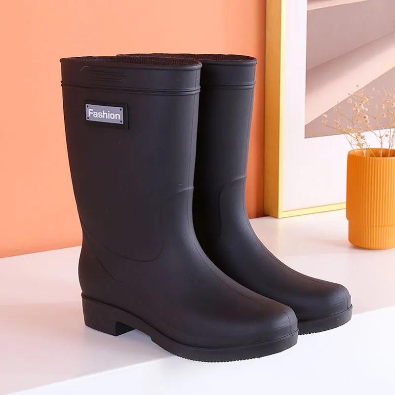 Regenstiefel Damen Vier Jahreszeiten Mode Outdoor Mid-Tube wasserdichte rutschfeste Gummischuhe Mode Regenstiefel 40 schwarz