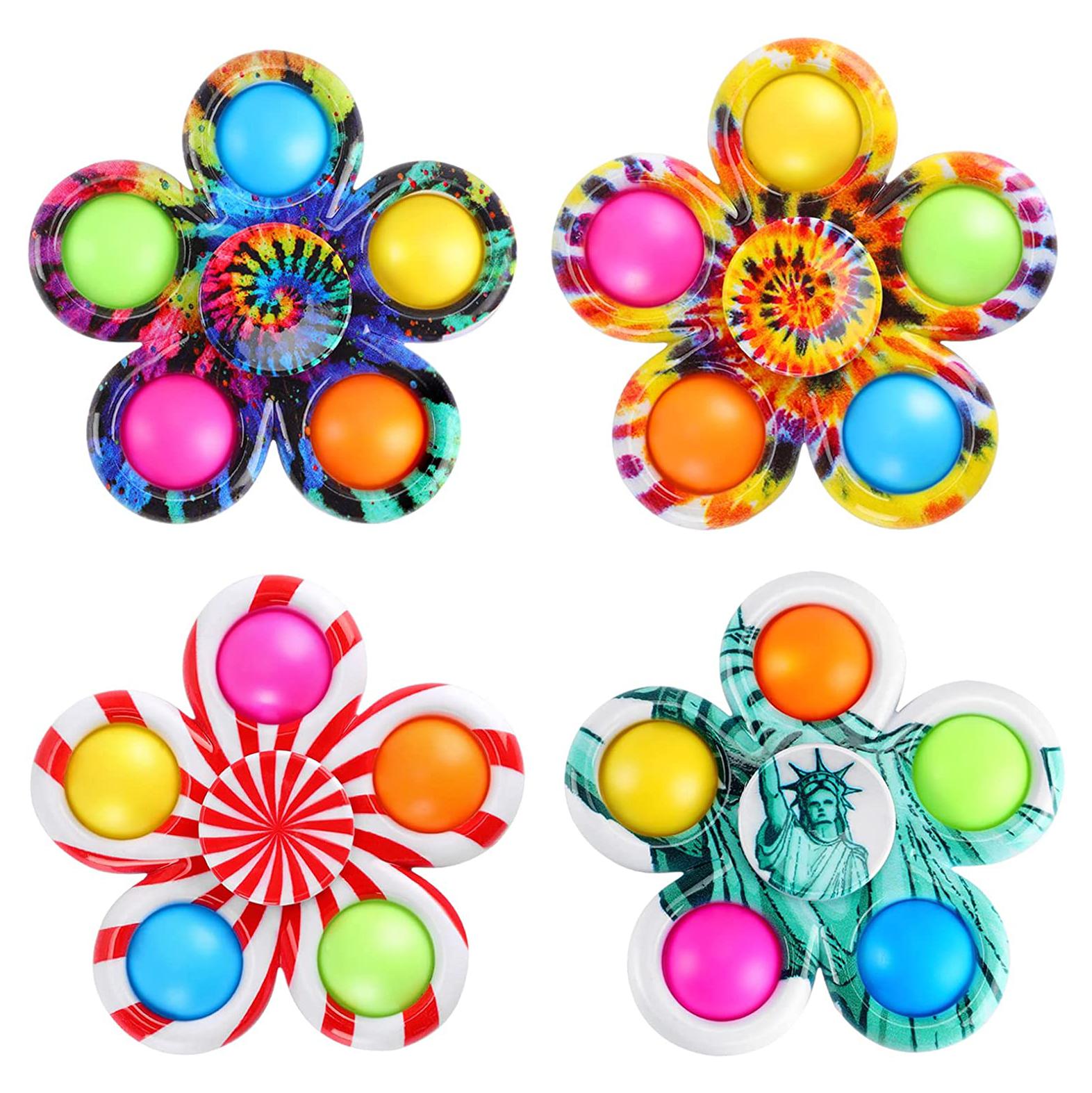 Fidget Spinner Pop It, 4 Packungen, Batik-Pop-Fidget-Spinner für ADHS, Angst, Stressabbau, Fidget-Spinner für Kinder und Erwachsene, Weihnachts-Fidget-Spinner 7.7x7.7x3.8cm