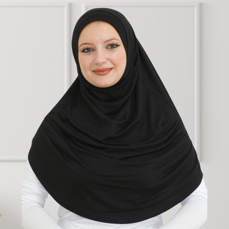 Tragefertiger Hijab für Frauen, Instant-Turban, weicher muslimischer Schal zum Gebet, lange Hijabs, islamische Kleidung, Jersey-Abaya schwarz