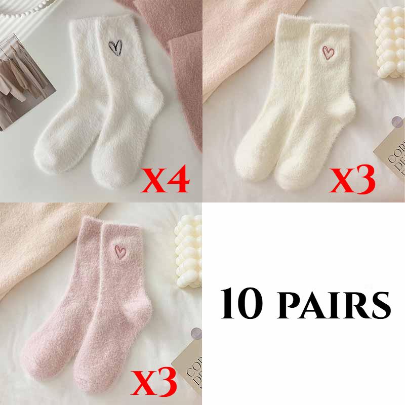 Damen Herbst und Winter Mitte Wade Verdickt Warm Nerz Samt Flor Socken Einfarbig Bestickt Home Boot Socken Socken 10 pairs
