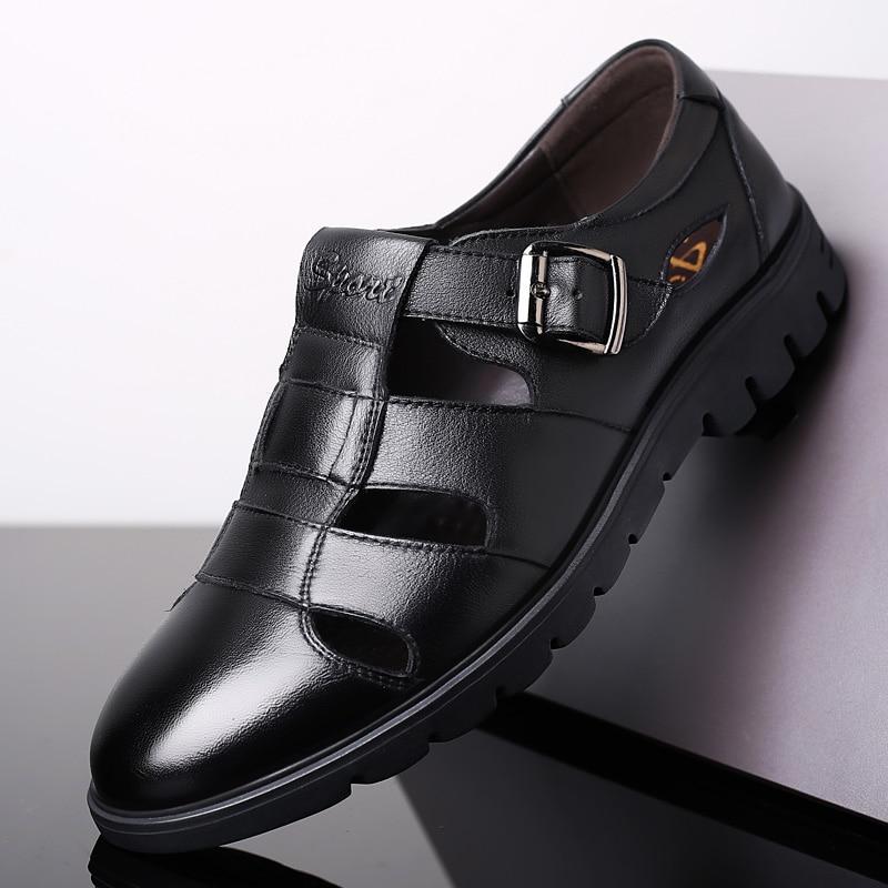 Männer Sandalen Echtes Leder Sandalen Männer Outdoor Casual Männer Leder Sandalen Für Männer Strand Schuhe Römische Schuhe 44 schwarz