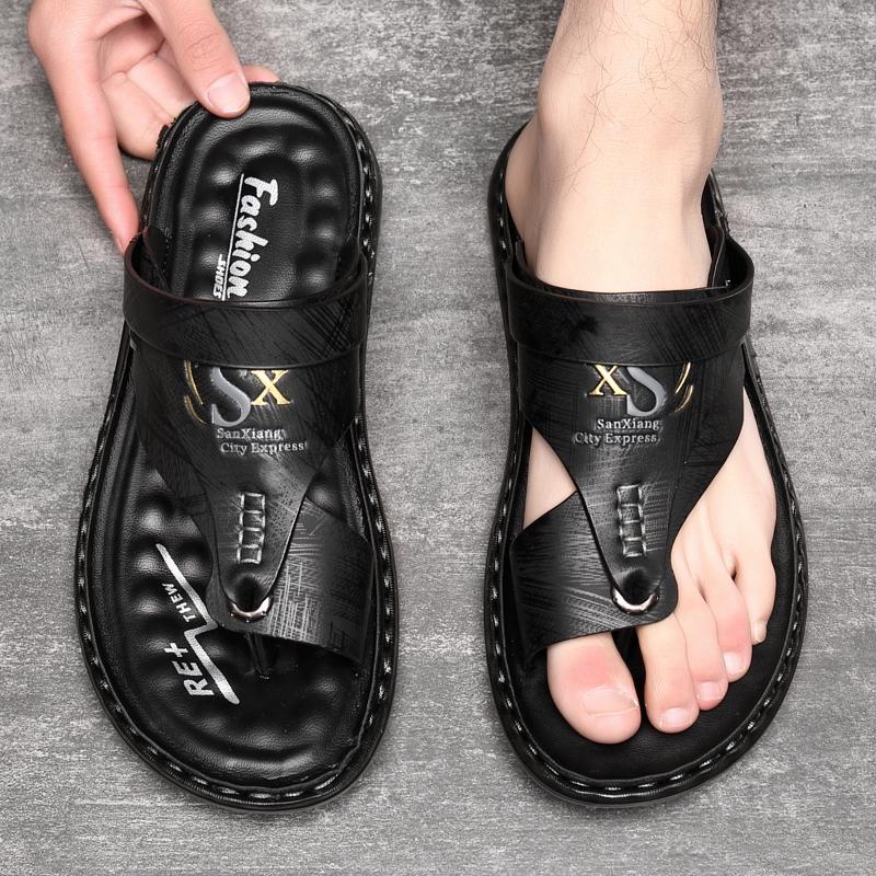 Sommer Herren Sandalen Großhandel Weichsohlige Rutschfeste Strandschuhe Herren Große Zehensandalen Lässige Outdoor Sandalen 44 schwarz
