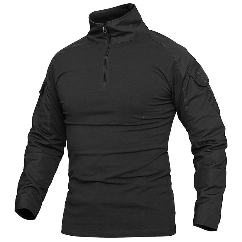 1/4 Reißverschluss Camouflage Langarm Tactical Shirt Herren Outdoor Airsoft Paintball CP Militär Kampfshirts S-5XL S schwarz